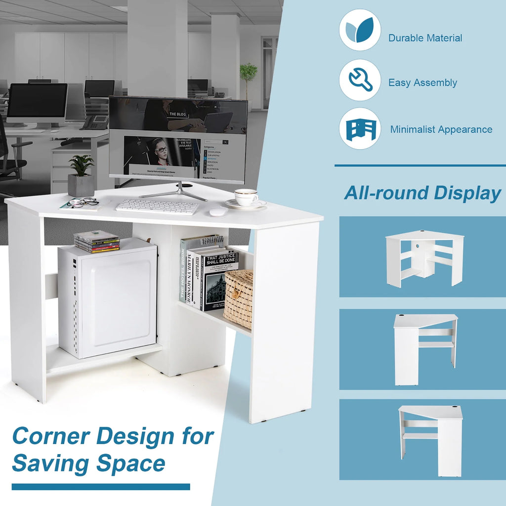 Corner Computer Desk with Storage Shelf White A728436