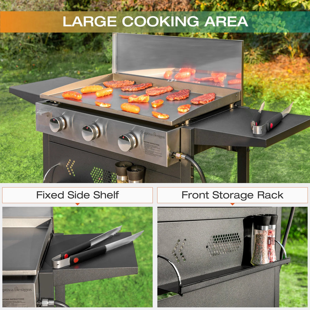 3-Burners Gas Griddle Portable Flat Table Top BBQ Grill 33,000 BTU R406