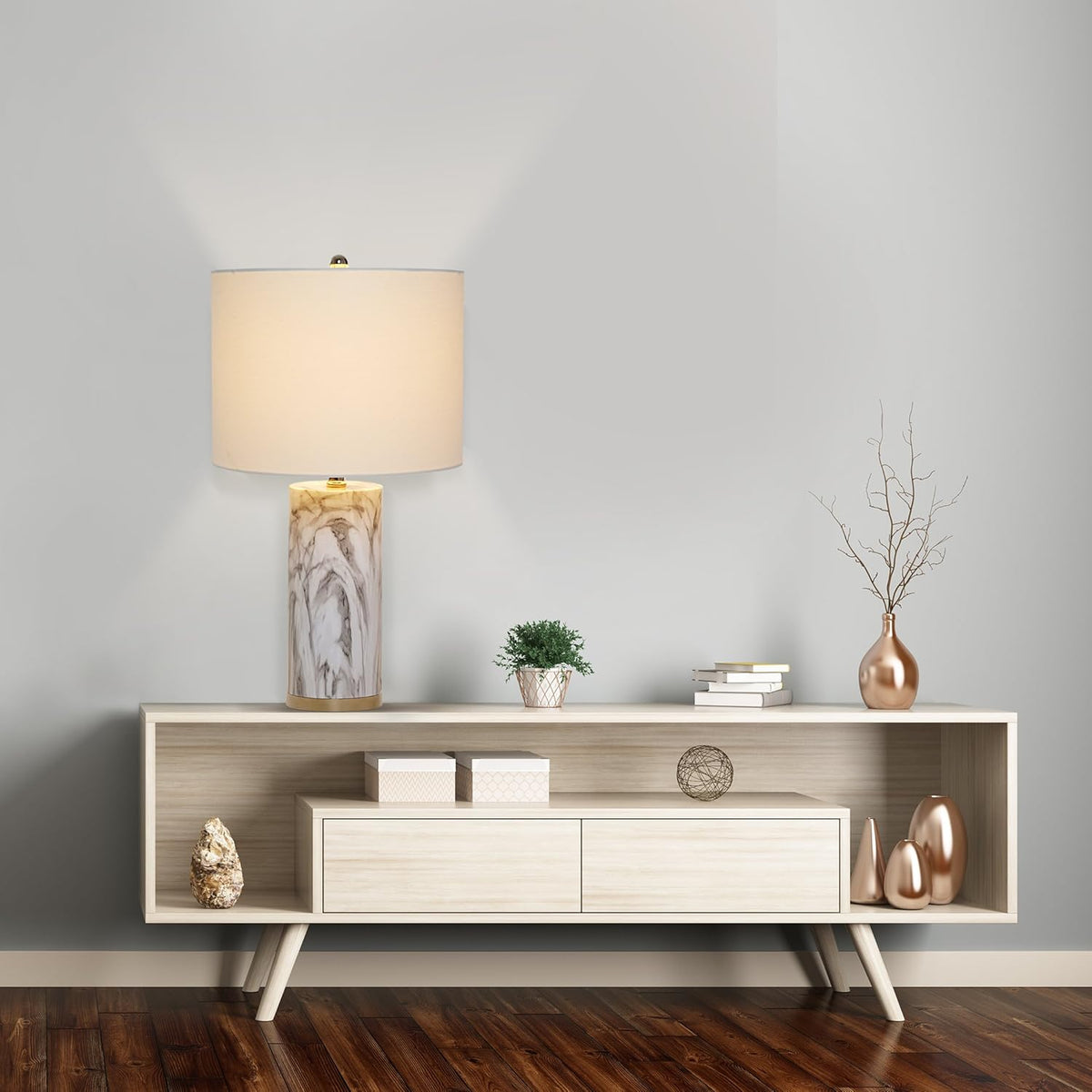 Modern Marble Table Lamp with Polished Nickel Accents W1644