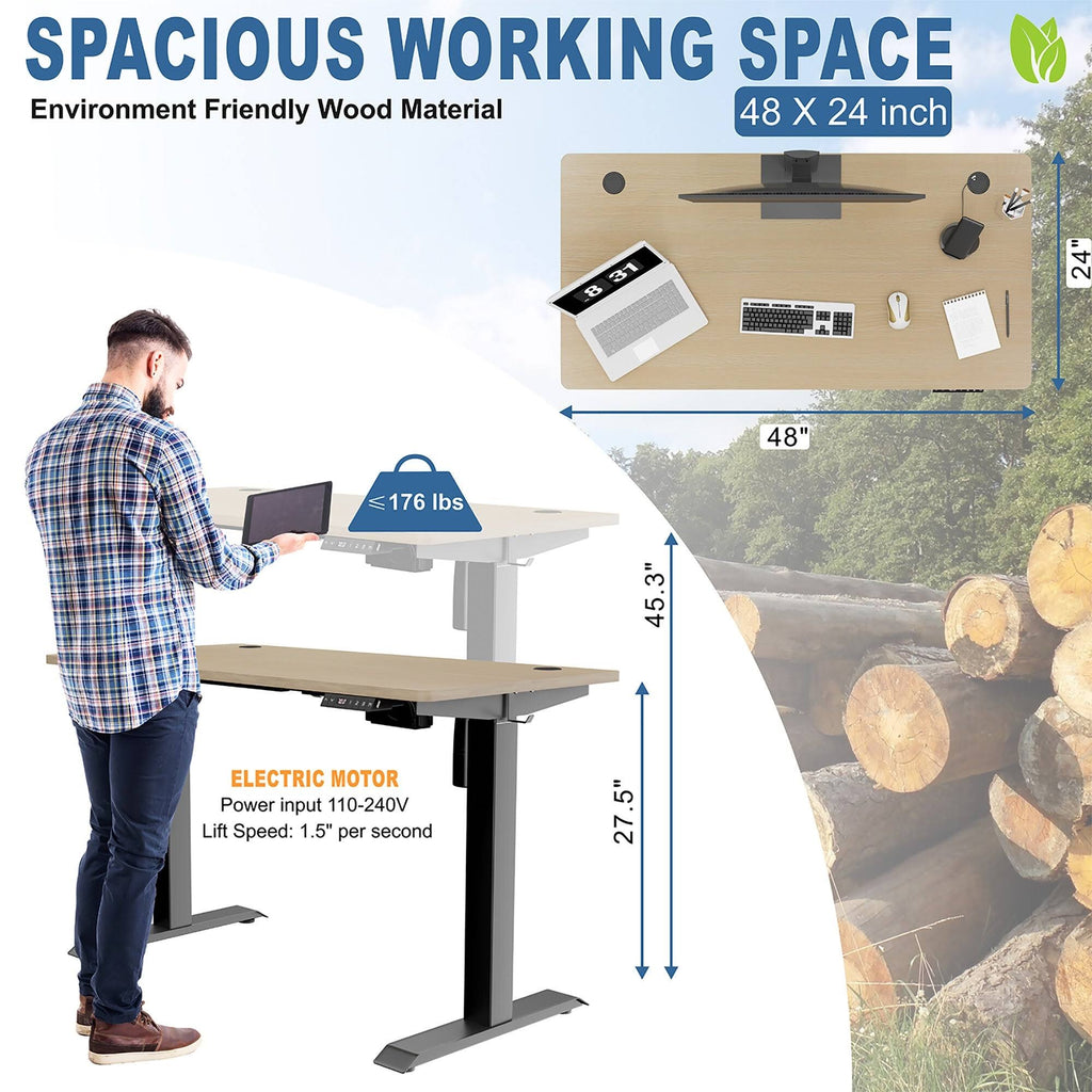 Black 48 x 24 Height Adjustable Electric Standing Desk O1743