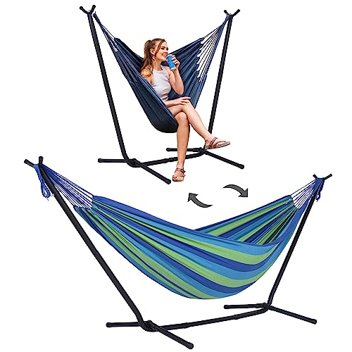 2-in-1 Hammock Chair with Stand, 475 lbs Capacity, Blue Stripe A18539
