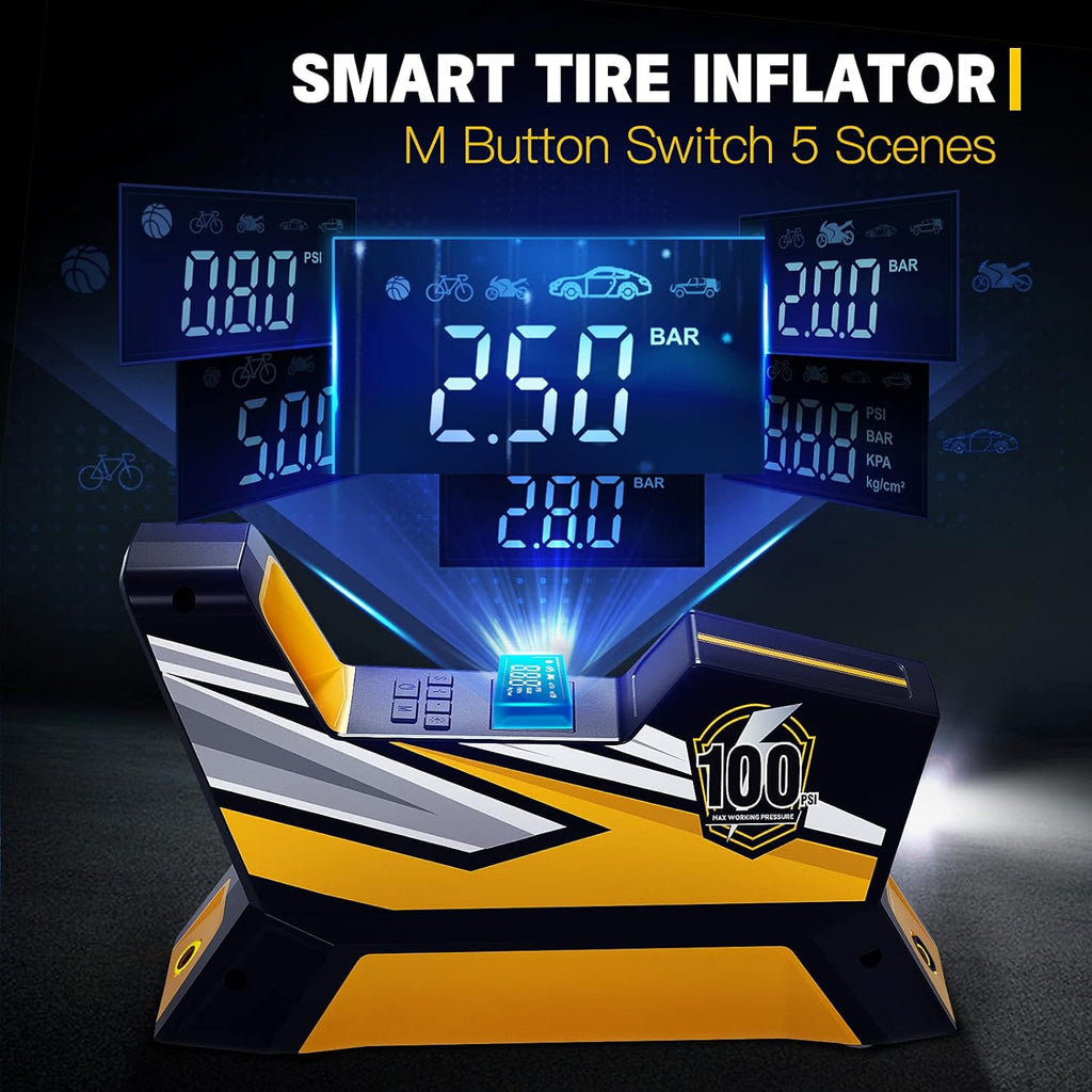Tire Inflator Portable Air Compressor, 12V DC, 150PSI, LED Light, Pack of 2 O4553