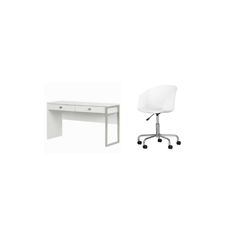 White 2-Drawer Desk & 1 Swivel Chair Set Z753