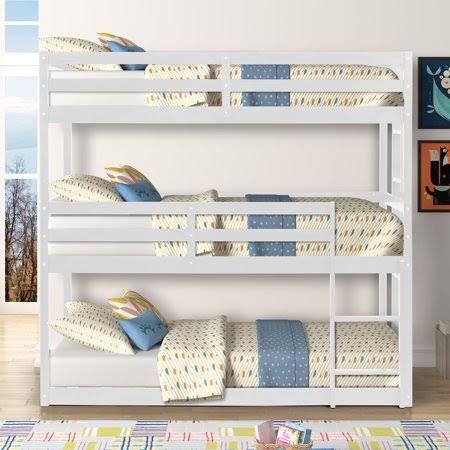 Solid Wood Twin Triple Bunk Bed White P1165