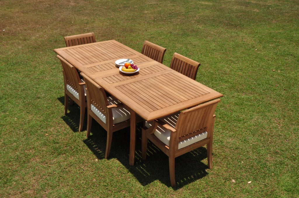 Grade-A Teak 7 Pc 6 Seater Double Extension Dining Set N31663