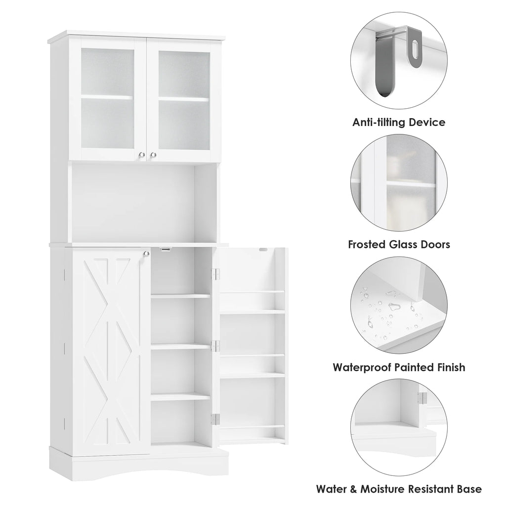 63'' White 4 Door Kitchen Storage Cabinet with Adjustable Shelves S88017