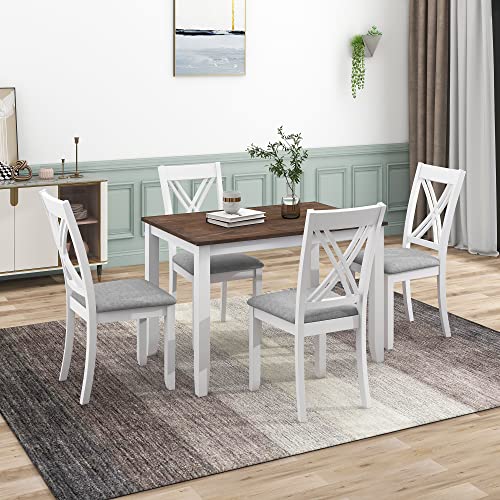 5-Piece Wood Dining Table Set with 4 Upholstered Chairs (Blue) X155