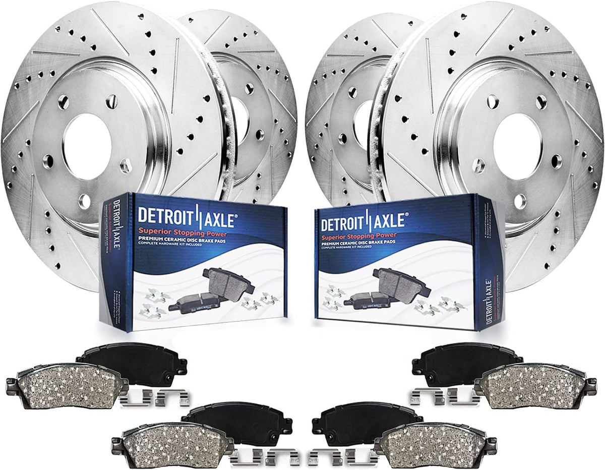 8pc Set Drilled & Slotted Brake Rotors Ceramic Pads for 2010-2015 Chevrolet Camaro V6 LS & LT X999