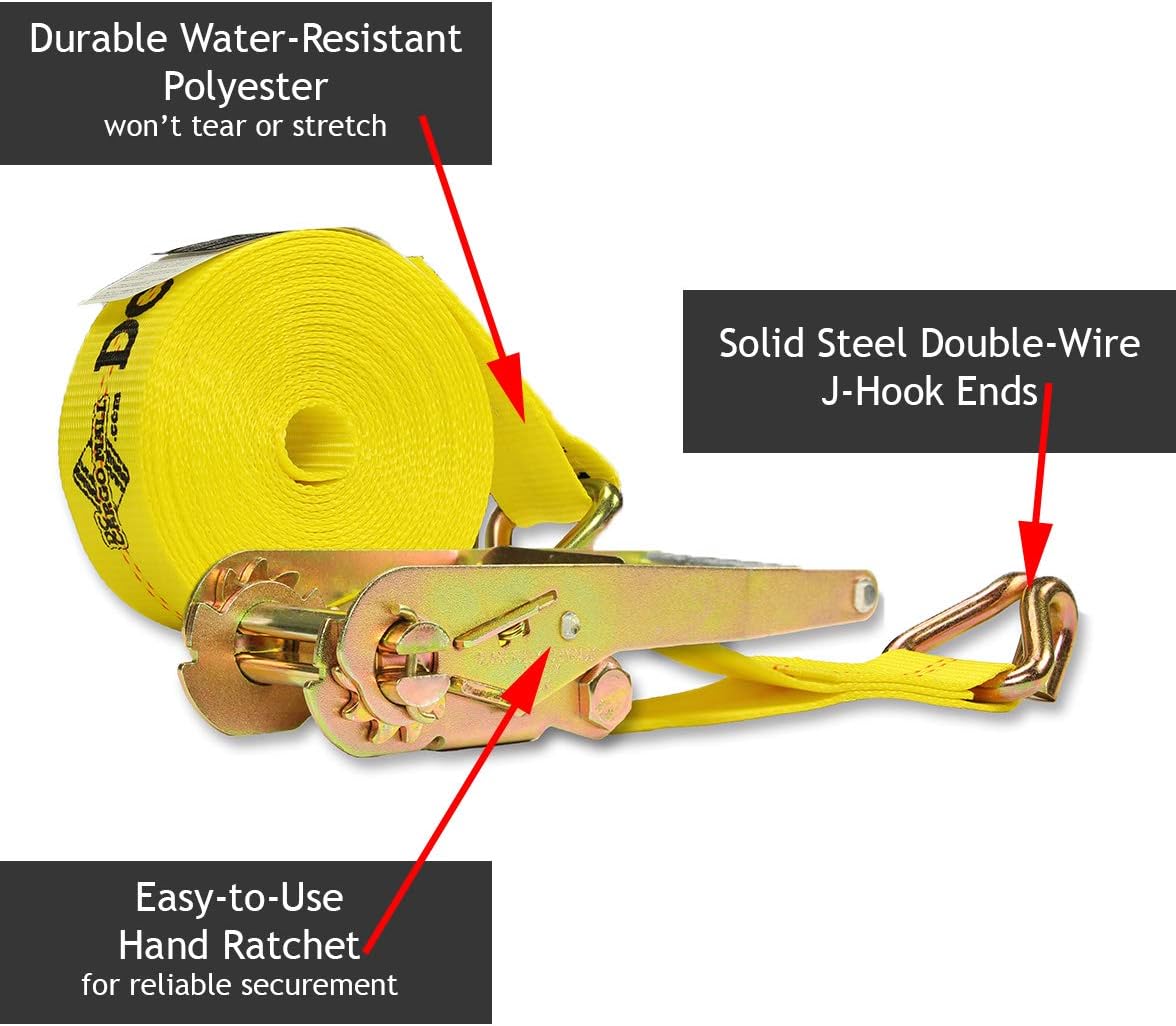 4-Pack Ratchet Tie-Down Straps with Double Wire J-Hooks, 2 x 27' Q161