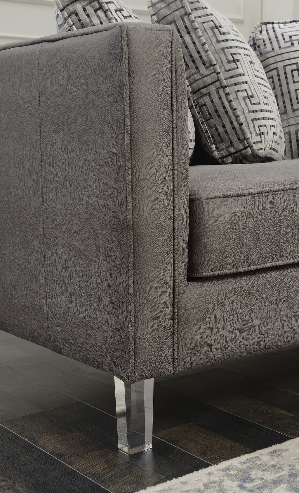 Grey Acrylic Leg Iron Channeled Sofa Y31601
