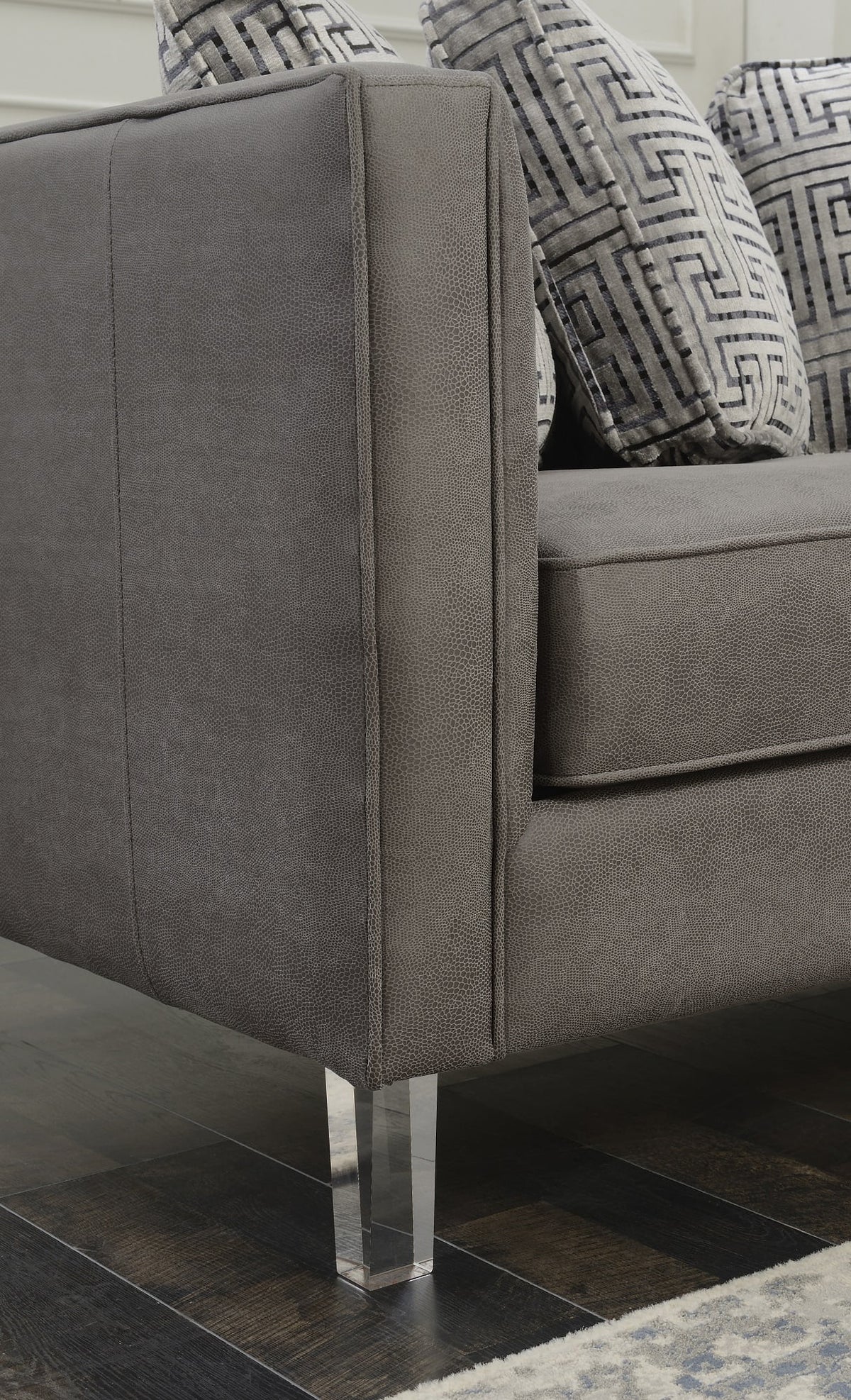 Grey Acrylic Leg Iron Channeled Sofa Y31601