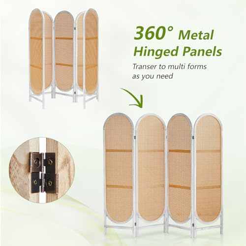 White Brown Hand-Woven Rattan Room Divider B258
