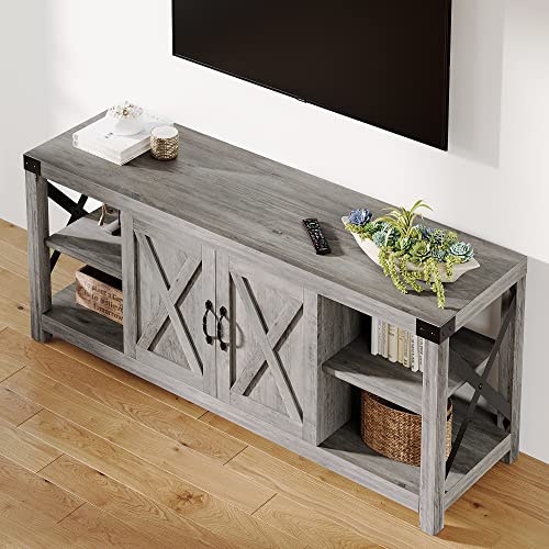 60 Inch TV Stand with Storage and Adjustable Shelves (Grey) R9696