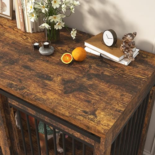 Black Wooden Dog Crate TV Stand with Sliding Metal Mesh Barn Door J541241