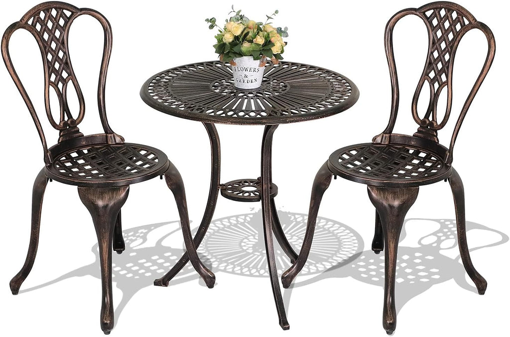 3 Piece Cast Aluminum Patio Bistro Set with Umbrella Hole V678