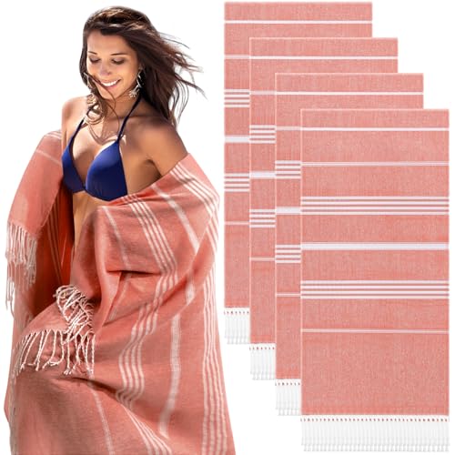 4 Pcs Cotton Turkish Beach Towels Oversized 39 x 71 Inch W71629