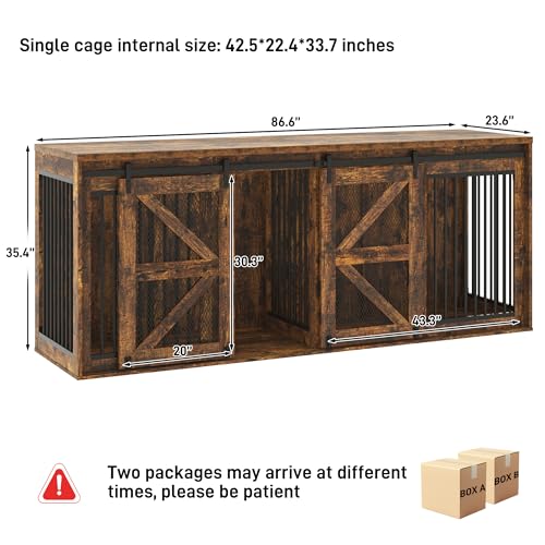 Black Wooden Dog Crate TV Stand with Sliding Metal Mesh Barn Door J541241