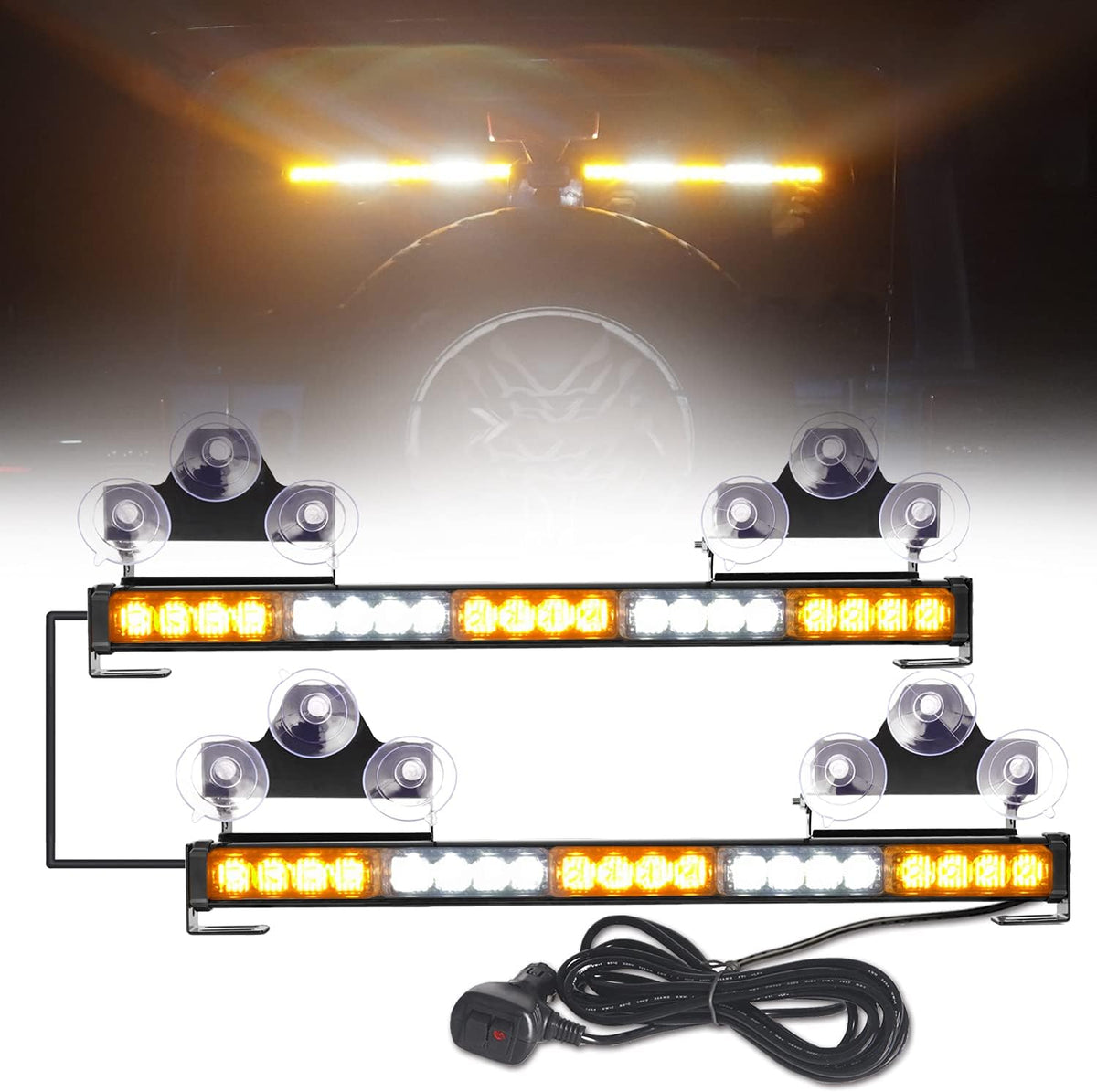 2 in 1 Amber White LED Traffic Advisor Strobe Light Bar Pack of 2 I94508