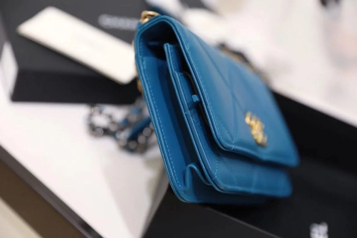 Blue Goatskin Leather Flap Bag R38571