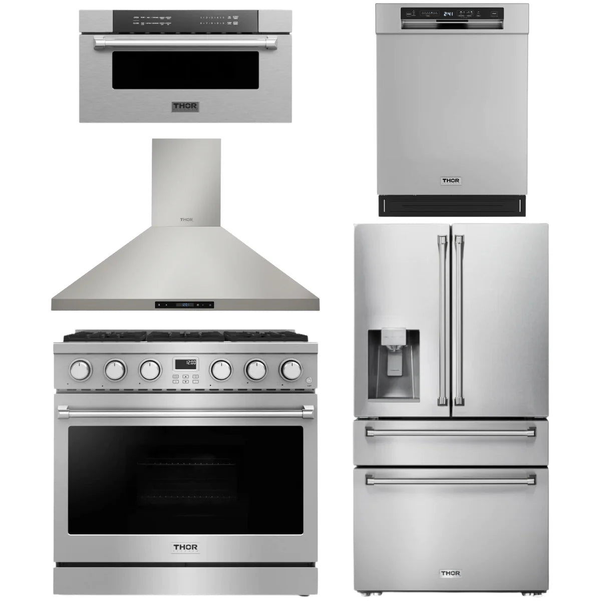 36 Gas Range, Range Hood, Refrigerator, Dishwasher and Microwave M77081