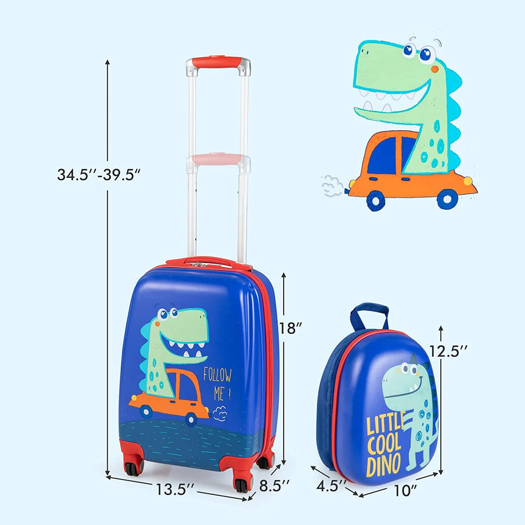 Blue Dinosaur 2 Pcs Kids Luggage Set with Rolling Spinner Wheels R609