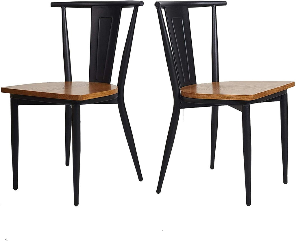 Black Metal Dining Chairs with Solid Wooden Seat, Set of 2 Q50272