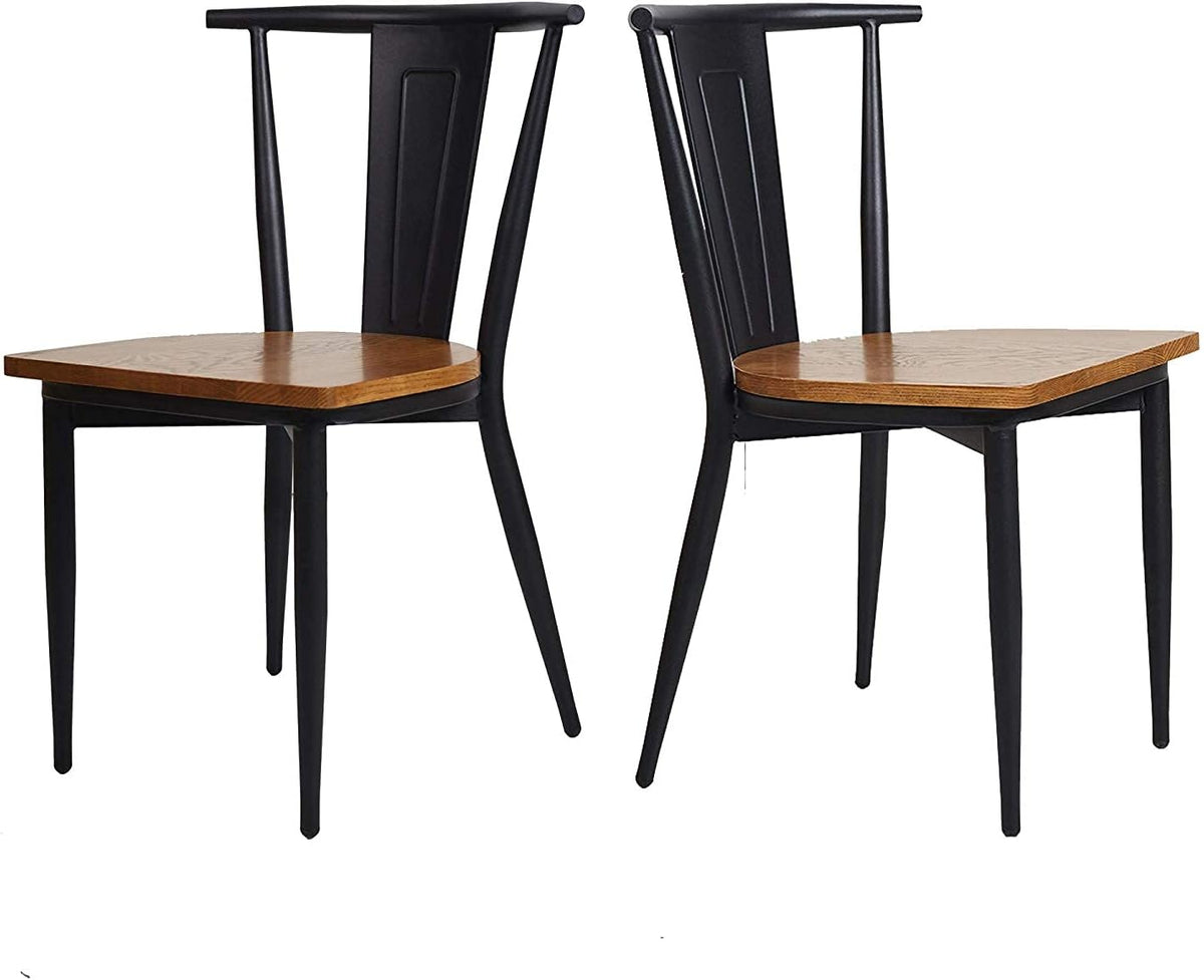 Black Metal Dining Chairs with Solid Wooden Seat, Set of 2 Q50272