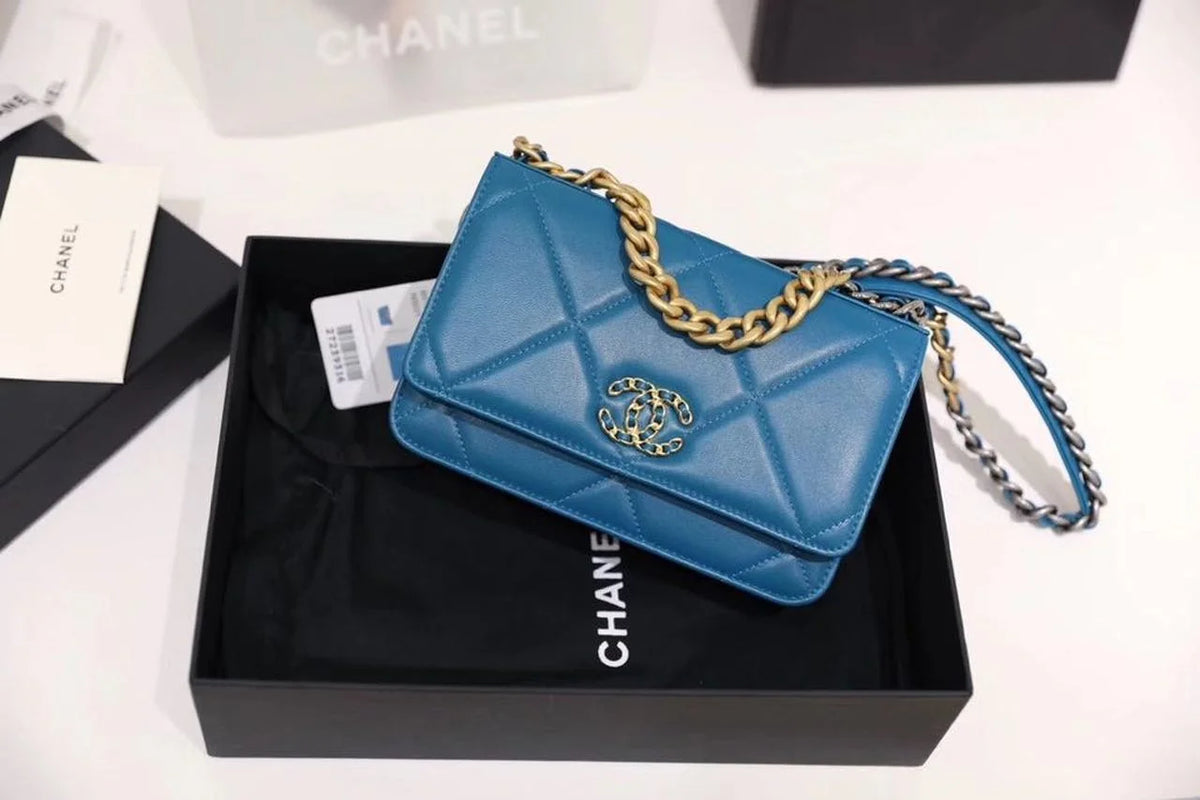 Blue Goatskin Leather Flap Bag R38571