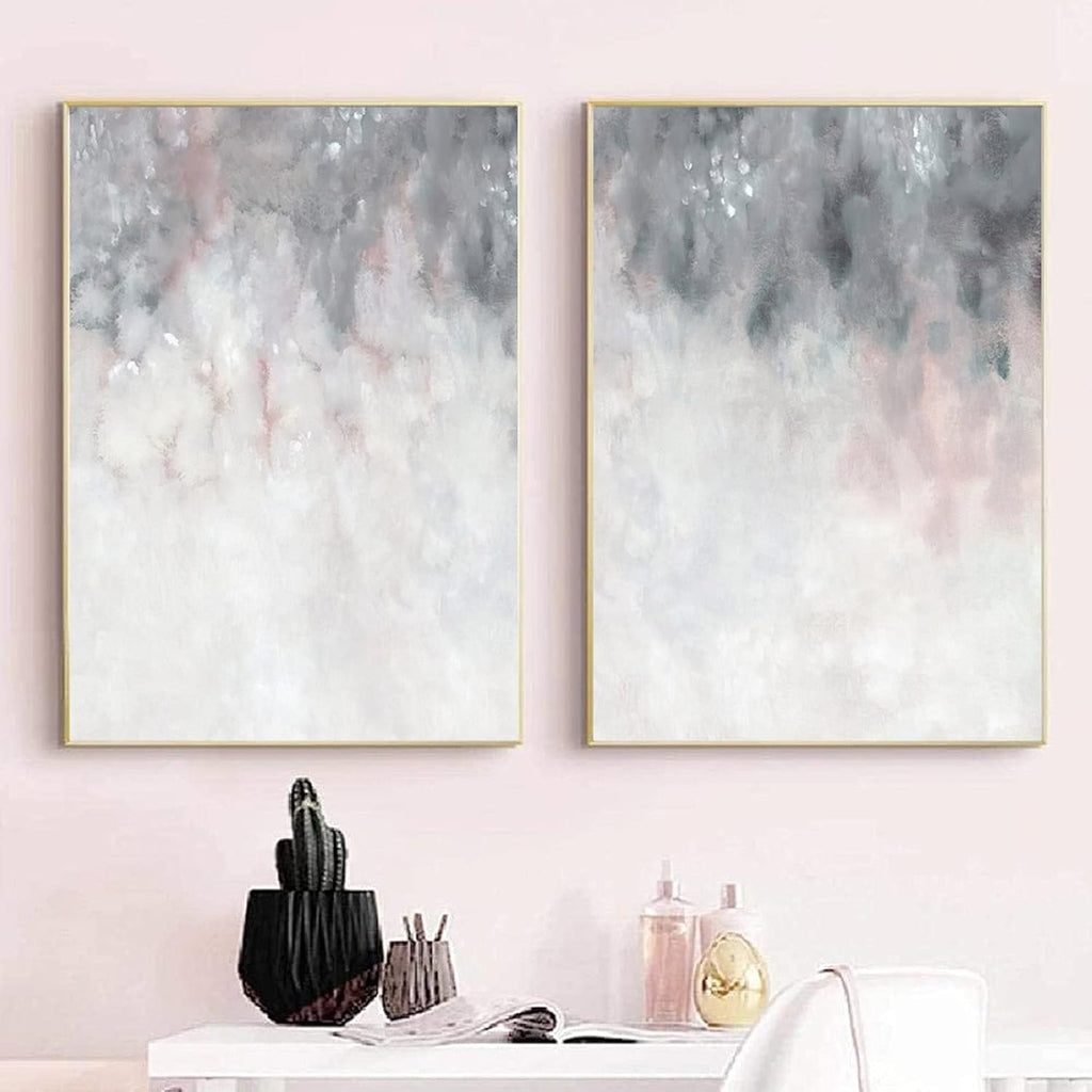 Abstract Gray White Pink Canvas Painting 16x24inchx2 No Frame M541868
