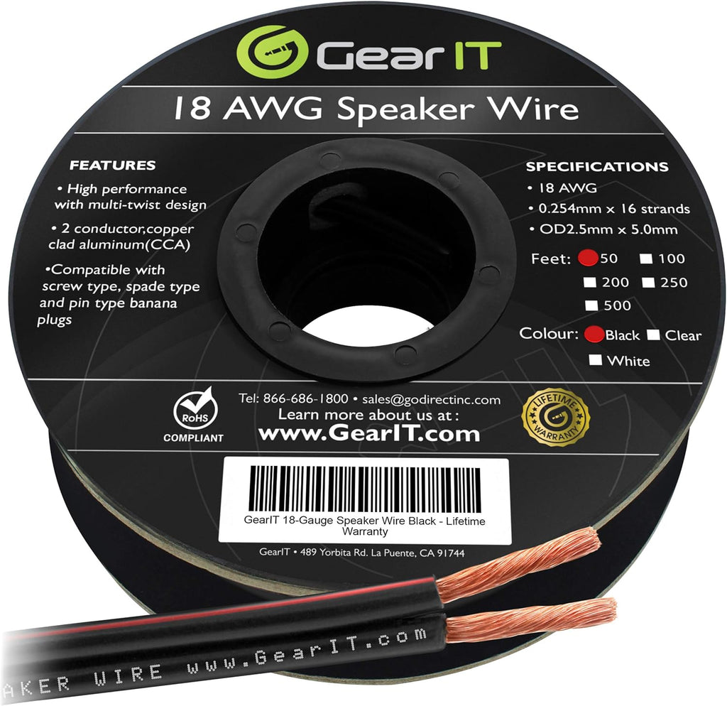18AWG Speaker Wire Cable 100 Feet Black Pack of 2 Q4050