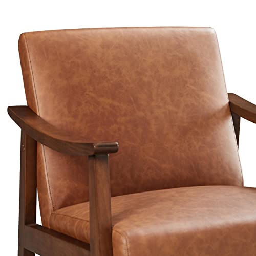Brown PU Leather Accent Chair with Solid Wood Legs G5669