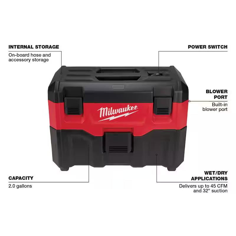 18-Volt Lithium-Ion Brushless Cordless Compact Drill/Impact Combo Kit with 2 Batteries, Charger, Bag & 2 Gal Vac H743