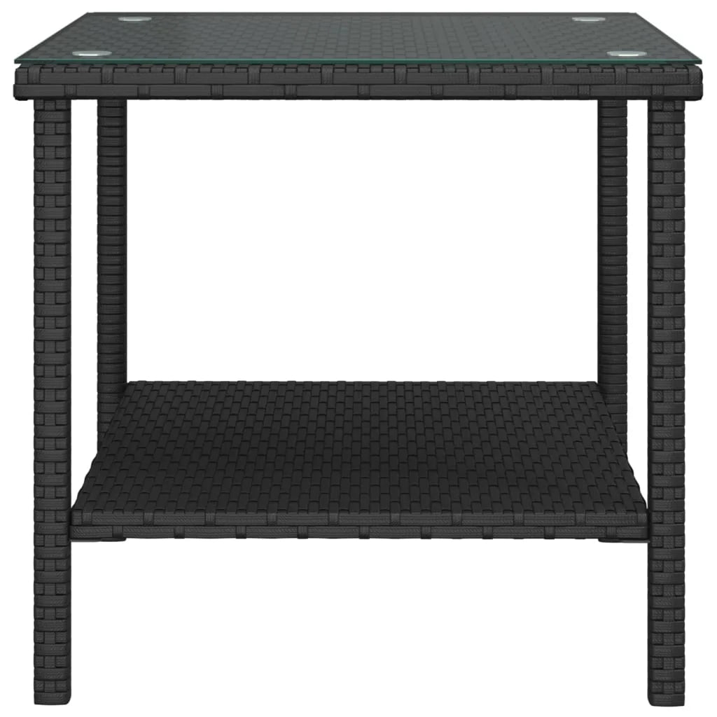 Black Poly Rattan and Tempered Glass Side Table A536836