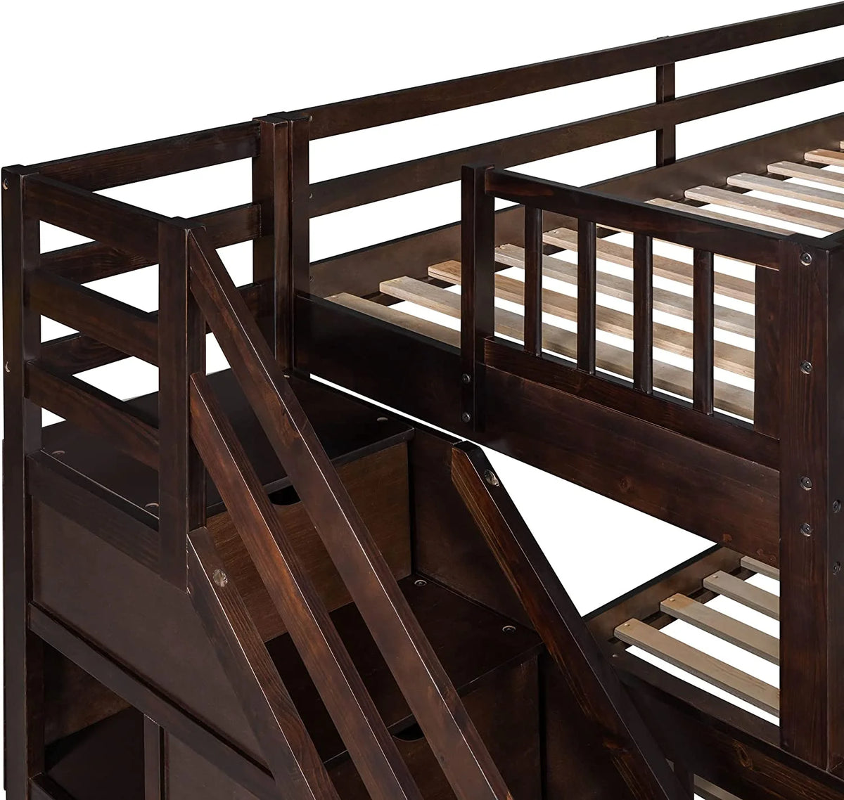 Twin Over Full L-Shaped Triple Bunk Bed with 3 Storage Drawers and Stairs I30393
