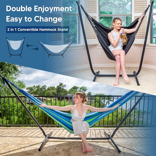 2-in-1 Hammock Chair with Stand, 475 lbs Capacity, Blue Stripe A18539