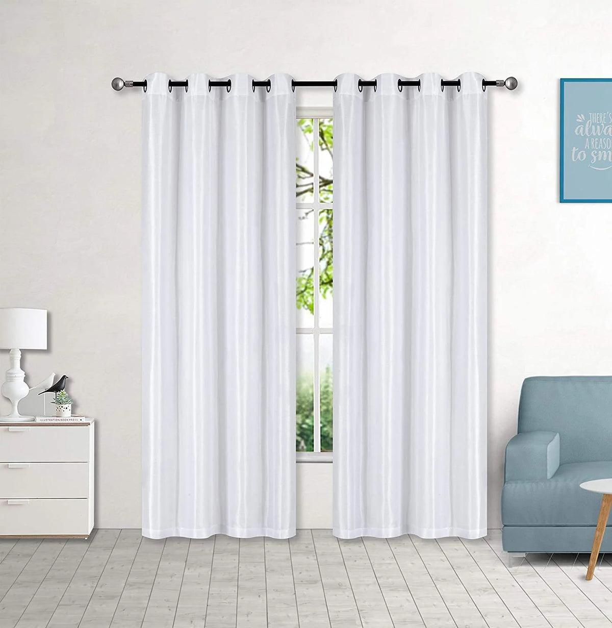 White 2 Panel Faux Silk Solid Curtain Drapes with Bronze Grommet 108" x 63" L A67285