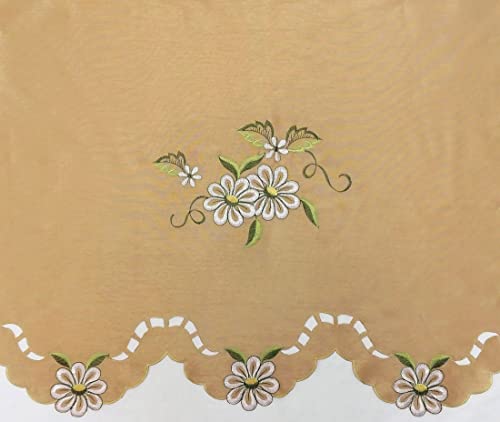 Bronze Faux Silk Kitchen Curtain Set with Cutwork Floral L77523