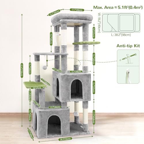 Light Grey Heavy Duty Cat Tower with Scratching Post M607970