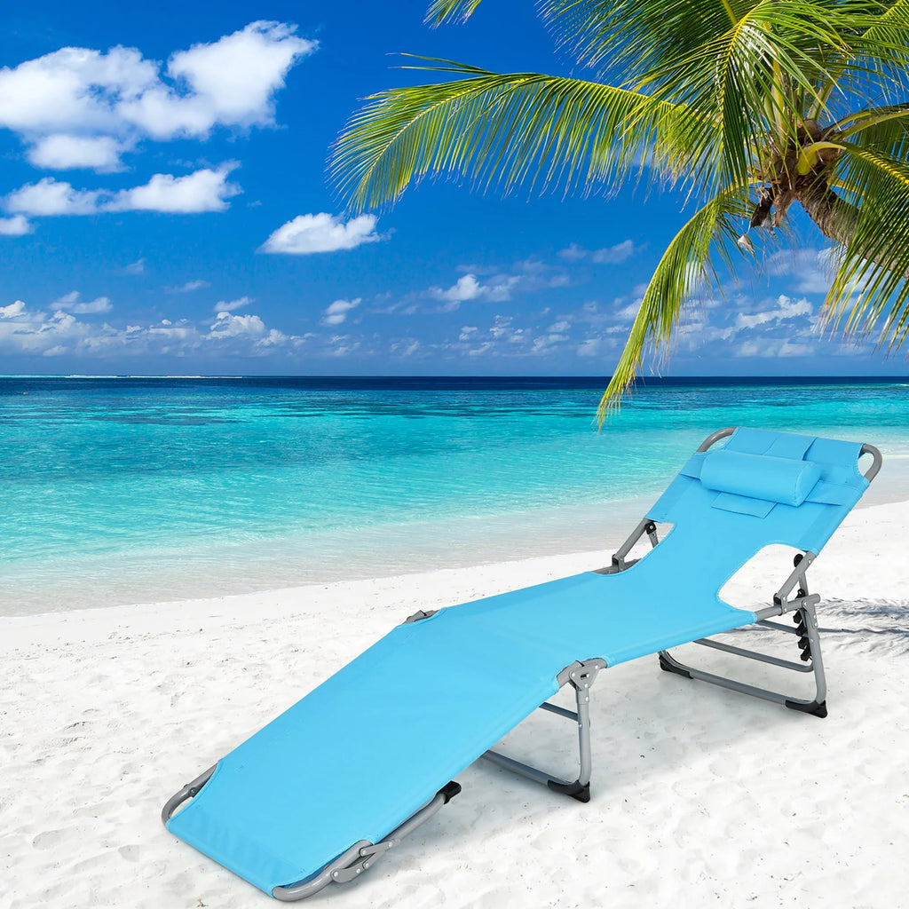 Pink Folding Chaise Lounge with Pillow F636