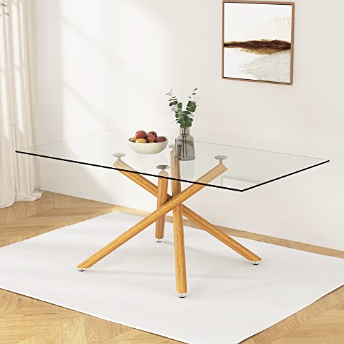 Rectangular Golden Chrome Metal Legs Tempered Glass Dining Table L34612