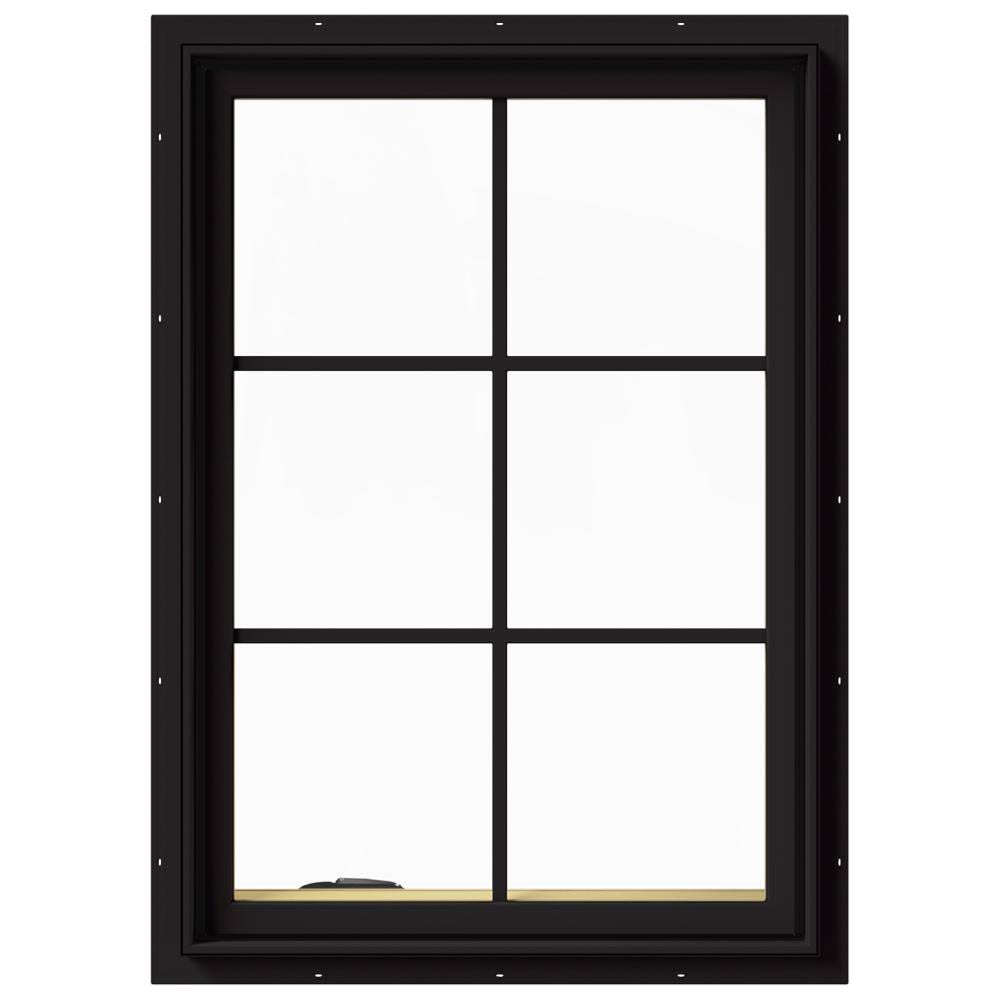 Black Painted Clad Wood Left-Handed Casement Window with Colonial Grids W8131