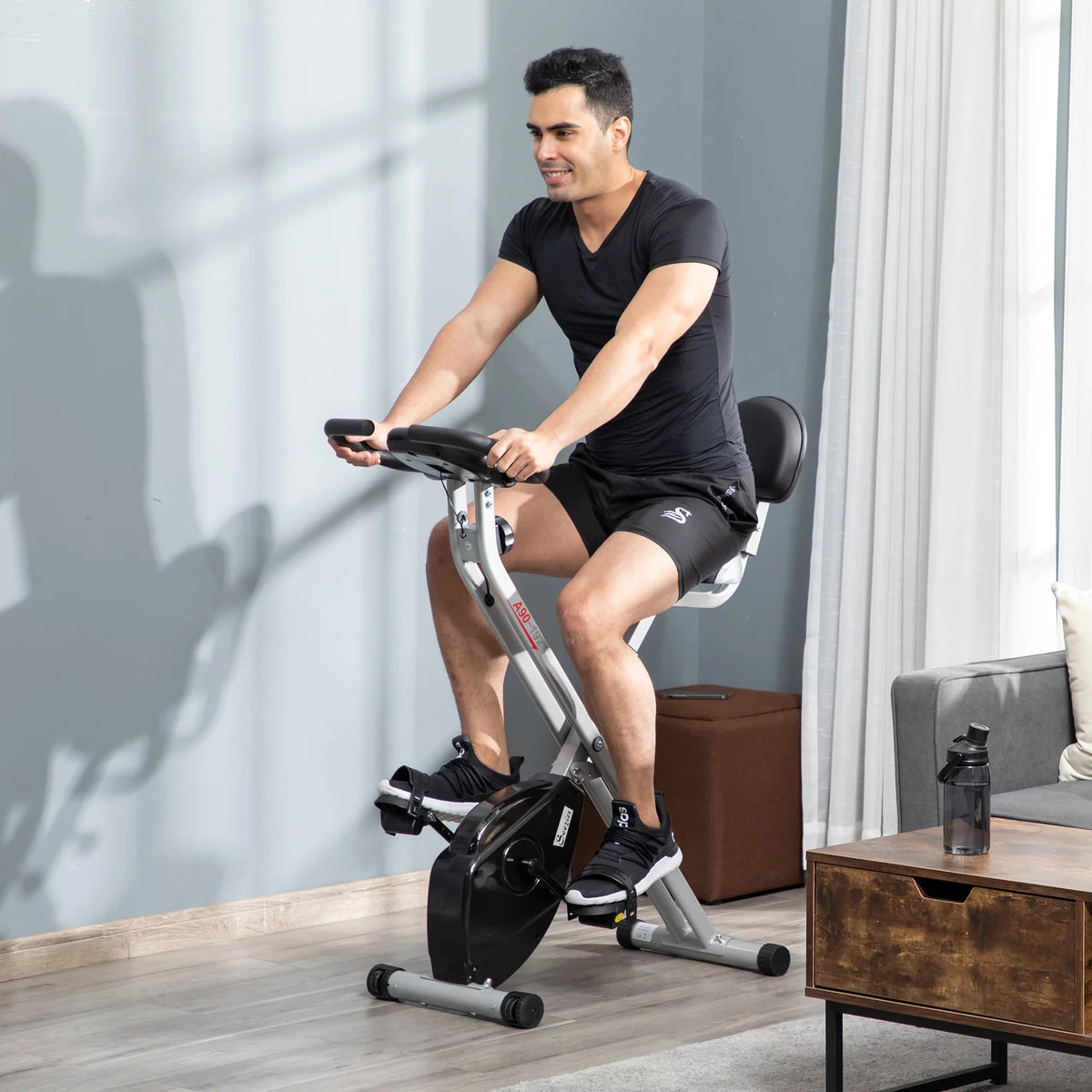 Folding Upright Stationary Exercise Bike with 8 Levels of Magnetic Resistance E987548