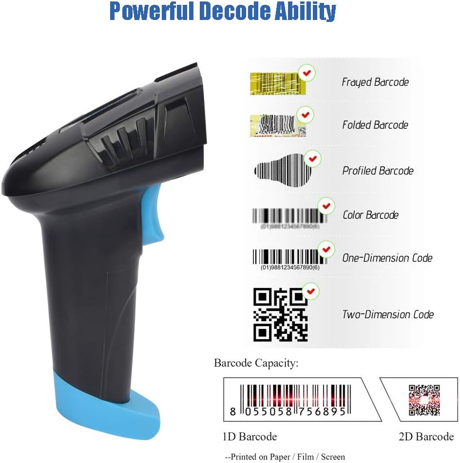 Cordless Barcode Scanner 2D QR Code Bar Code Reader with USB Cradle Pack of 2 J739786