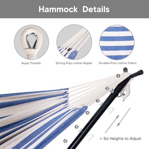 2-in-1 Hammock Chair with Stand, 475 lbs Capacity, Blue Stripe A18539