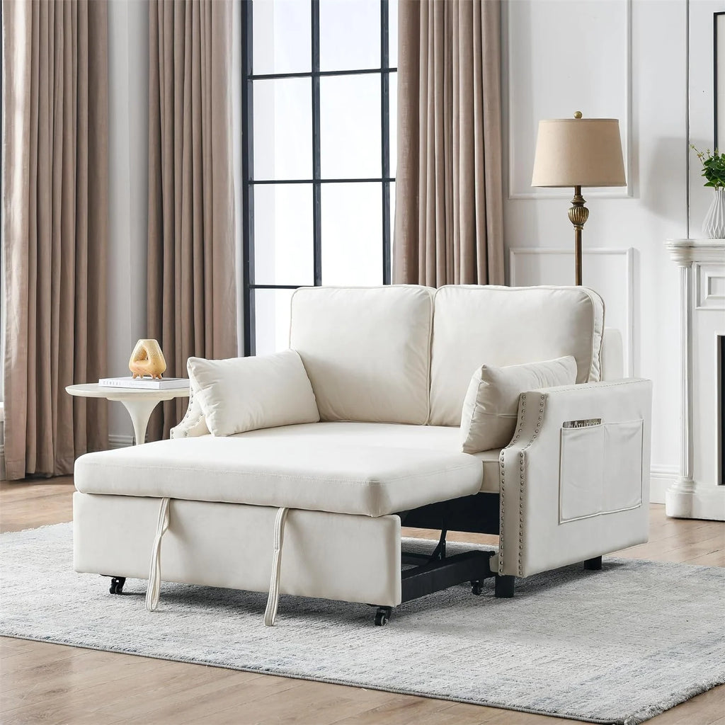 Velvet Convertible Sleeper Sofa with Pull Out Bed U378543