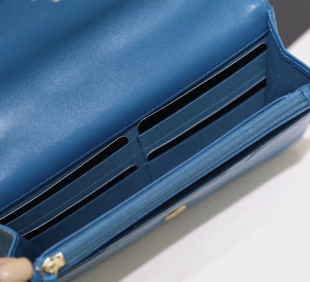 Blue Goatskin Leather Flap Bag R38571