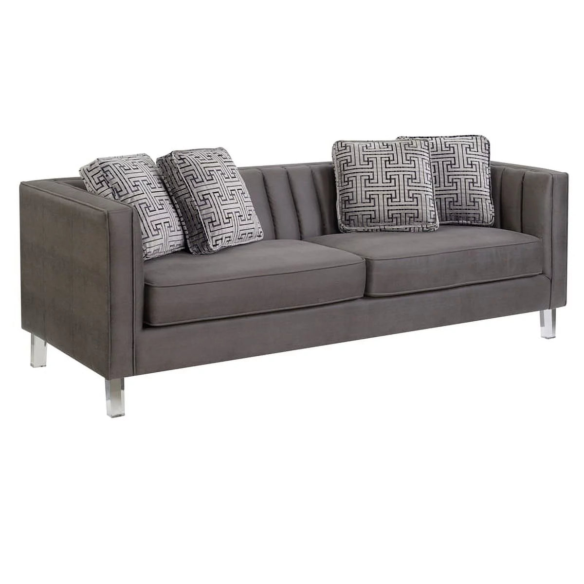 Grey Acrylic Leg Iron Channeled Sofa Y31601