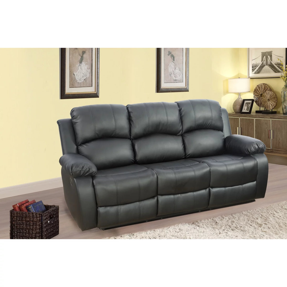 Black Bonded Leather 3 PCS Reclining Sofa Set N33018