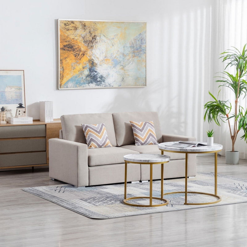 Beige Linen Fabric Living Room Set V78899