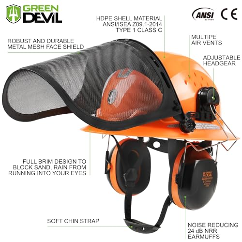 Chainsaw Helmet Full Brim Arborist Helmet Forestry Safety Hard Hat Kit With Face Shield Hearing Protection Ear Muffs Liner 5 IN 1 E445665